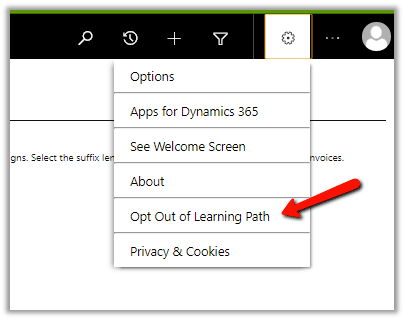 Opt Out of Learning Path from Personal Options in Dynamics 365